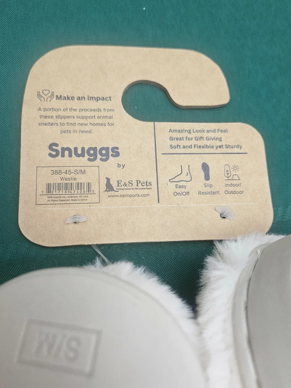 E&S Pets Westie Snugg Slippers West Highland Terrier Dog Print Faux Fur S/M